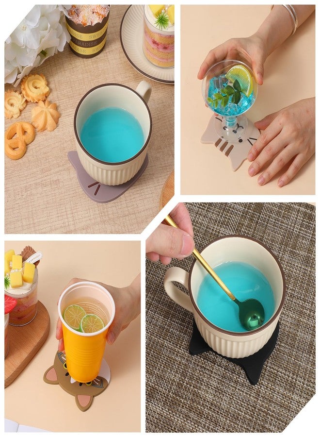 Nogeqi 6 Pcs Cat Coasters, Silicone Cute Coasters Easy to Clean, Fun Coaster Non Slip Hot Pads for Drinks Home Gift, Coffee Table Dinning Room Decorations Decor for Cat Lovers - Image 5